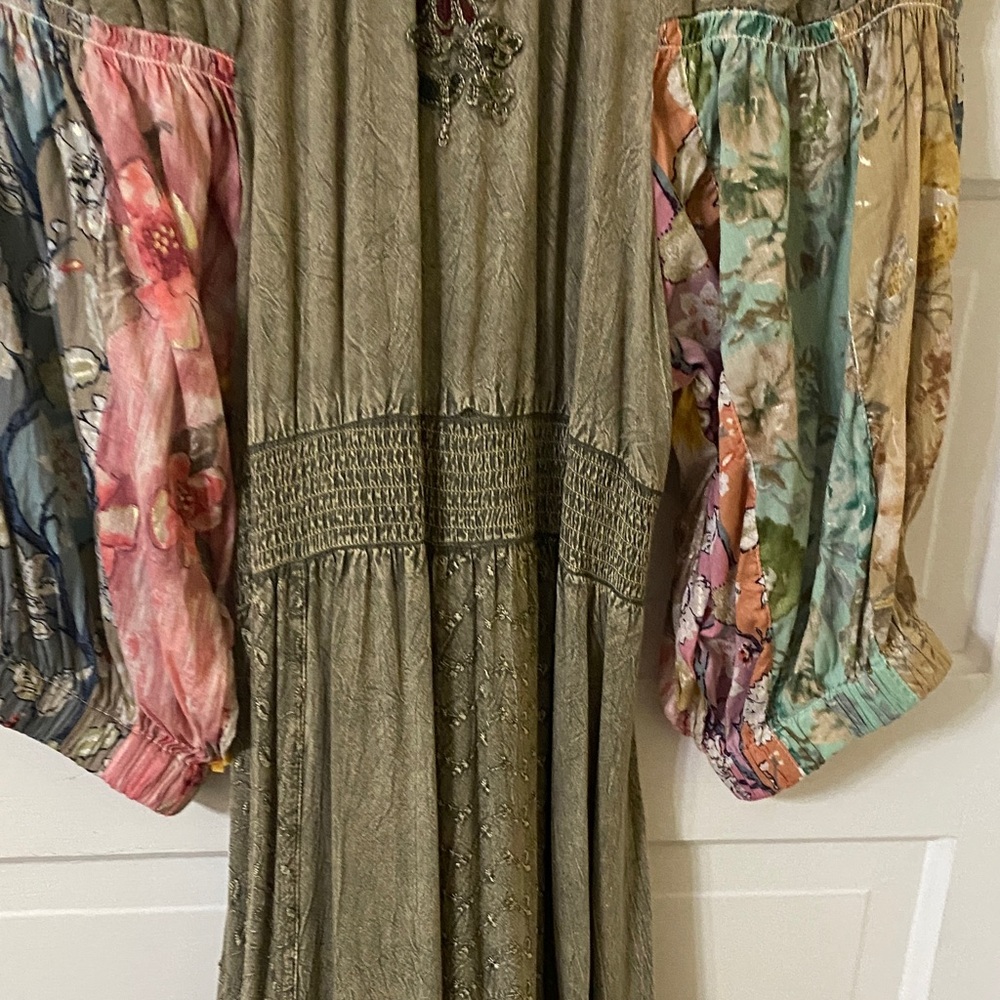 Young Threads Boho Patchwork Maxi Dress Olive Gre… - image 8